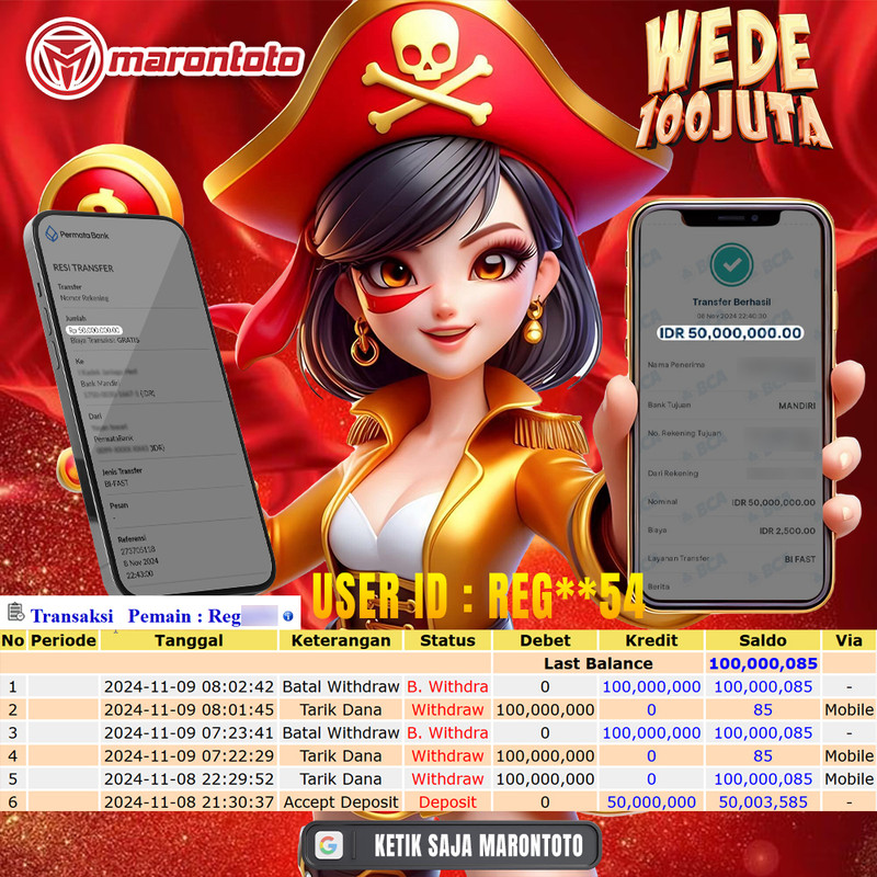 Bukti Kemenangan Member Marontoto Sebesar 100 JUTA