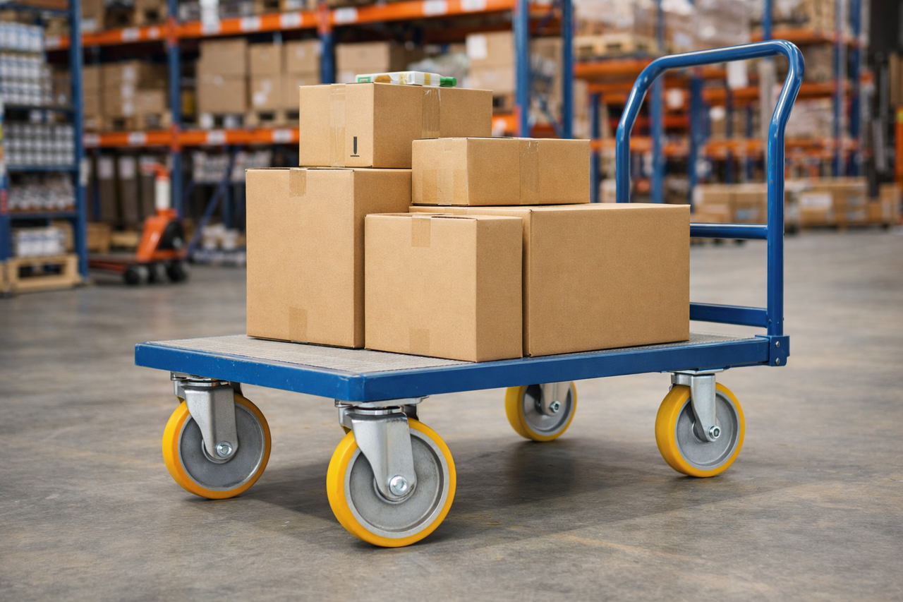 Warehouse cart using polyurethane caster wheels
