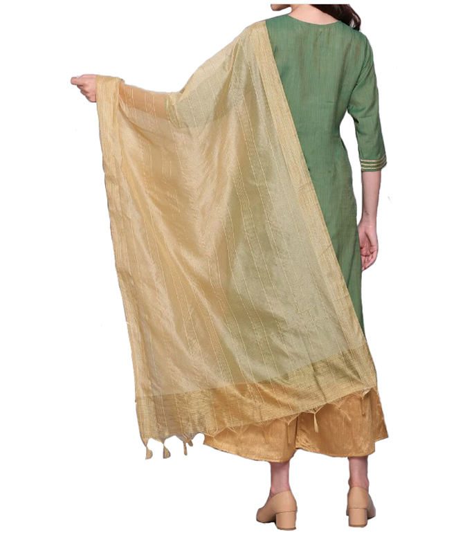 Chanderi Dupatta Gold Toned Striped with Zari Veil Stole Neck Scarf For Women's - Picture 13 of 46