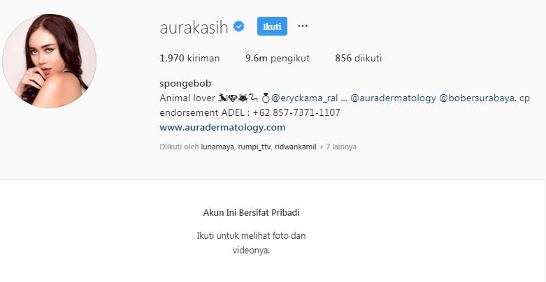 Aura Kasih memilih untuk memprivate akun Instagramnya