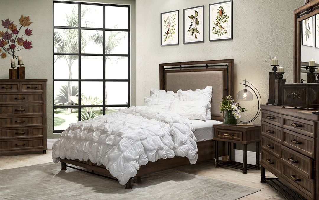 Crossings Queen Panel Bed with 2 Nightstand