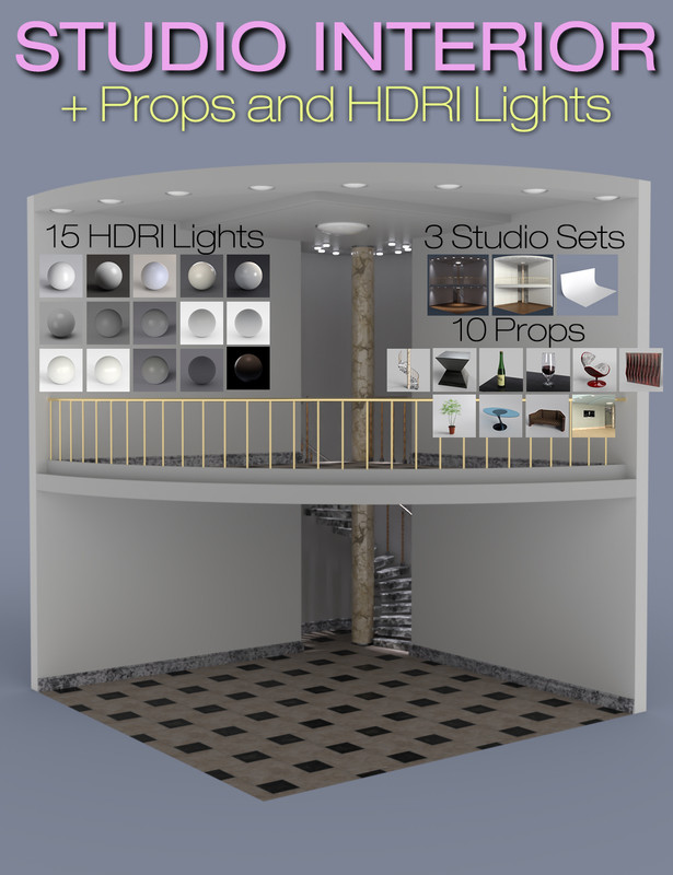 s3d staircase studio interior sets props and hdri lights 00 main daz3d