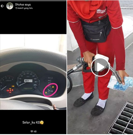 Petugas SPBU mengetes uang palsu