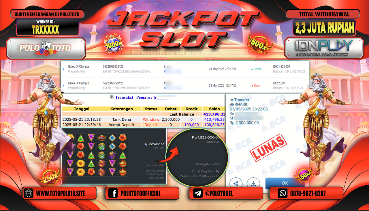 POLOTOTO JACKPOT SLOT GATES OF OLYMPUS Rp.2.300.000,-