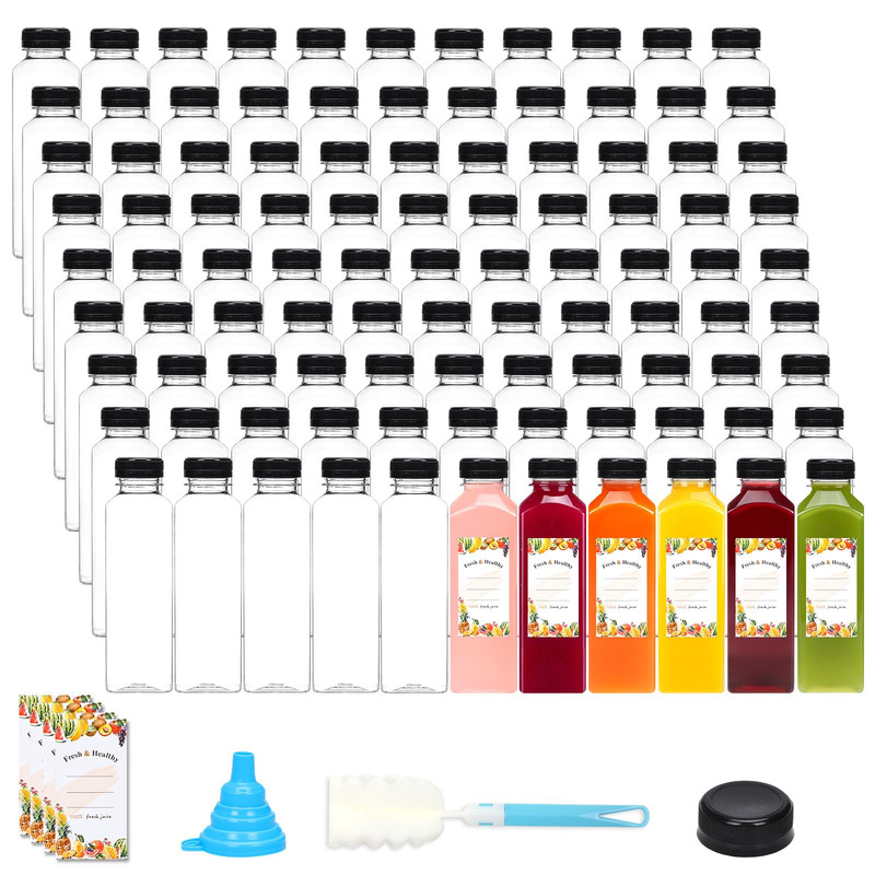 Moretoes 200pcs 16oz Plastic Juice Bottles with Caps Clear Empty Reusable Water Bottles Disposable