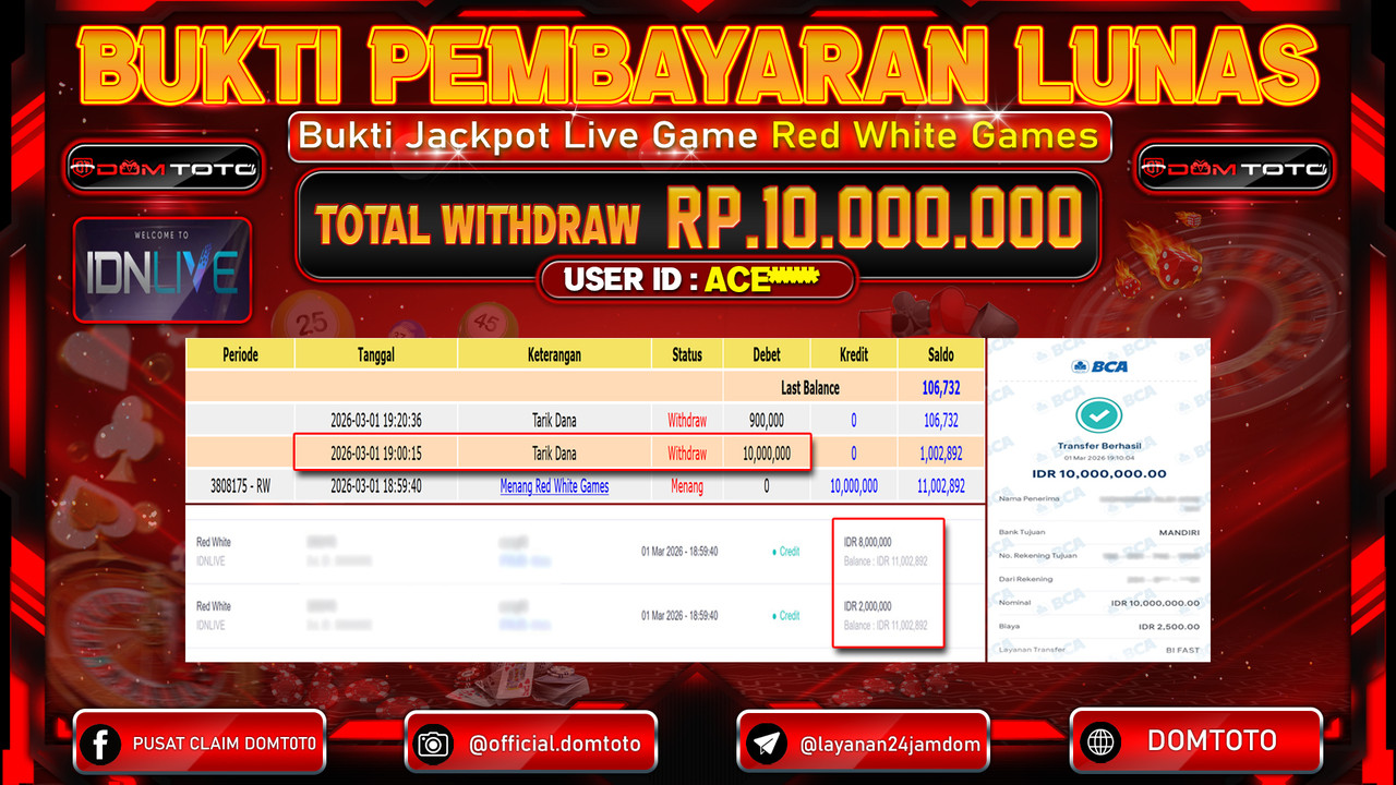 JACKPOT Live game Red White Games 01 MARET 2026
