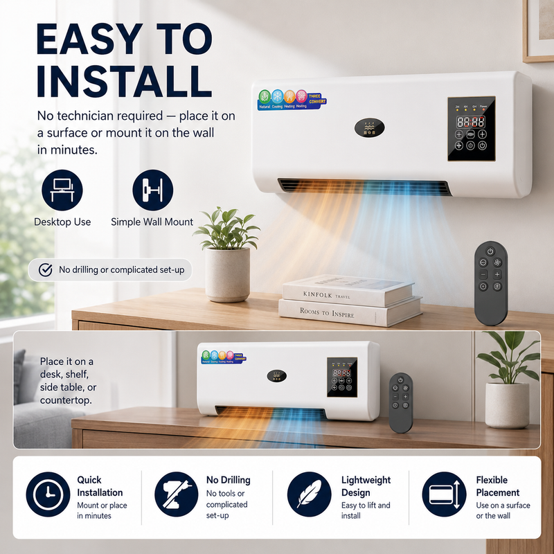 Easy to install on a desk or wall, no drilling required