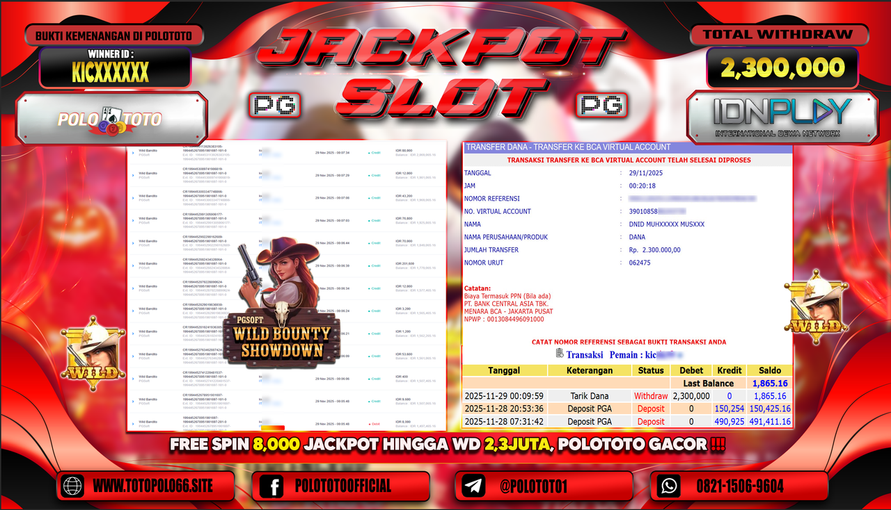 POLOTOTO JACKPOT SLOT WILD BOUNTY SHOWDOWN Rp.2.300.000,- LUNAS