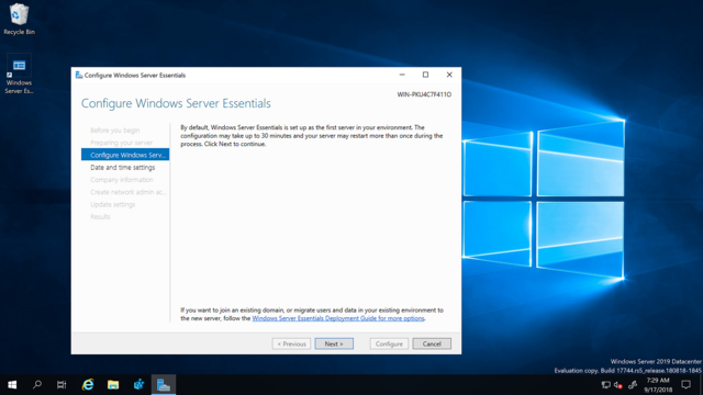 Конфигурация windows. Windows Server 2019 Essentials. Windows Essentials 2019. Windows small Business Server 2019. Вин сервер 2019.