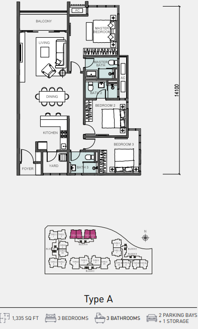 The Serenade Type A floor plan in Putra Height, Subang Jaya, Selangor