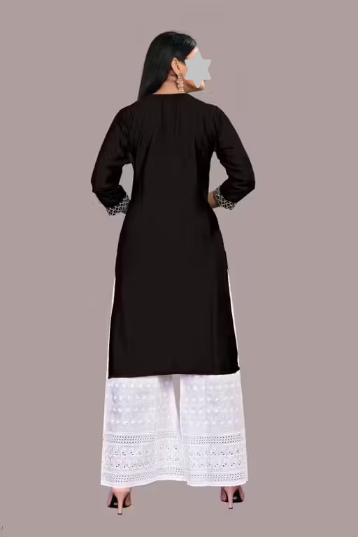 Women Rayon Black Palazzos Kurta Set Color 1 (KS180)