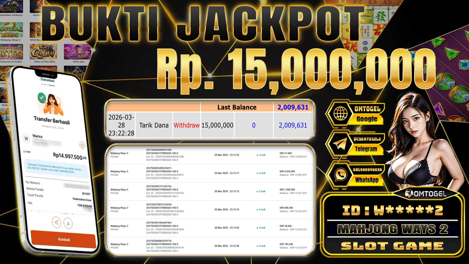 OMTOGEL JACKPOT PG SOFT MAHJONG WAYS 2 ,15 JUTA DI BAYAR LUNAS ,-
