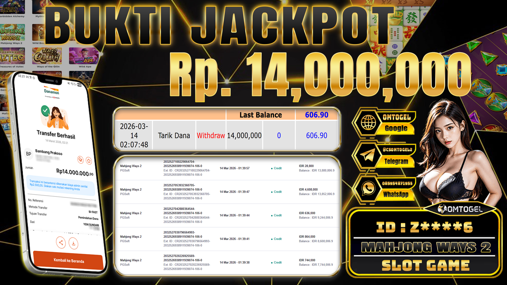 OMTOGEL JACKPOT PG SOFT MAHJONG WAYS2 , 14 JUTA DI BAYAR LUNAS ,-