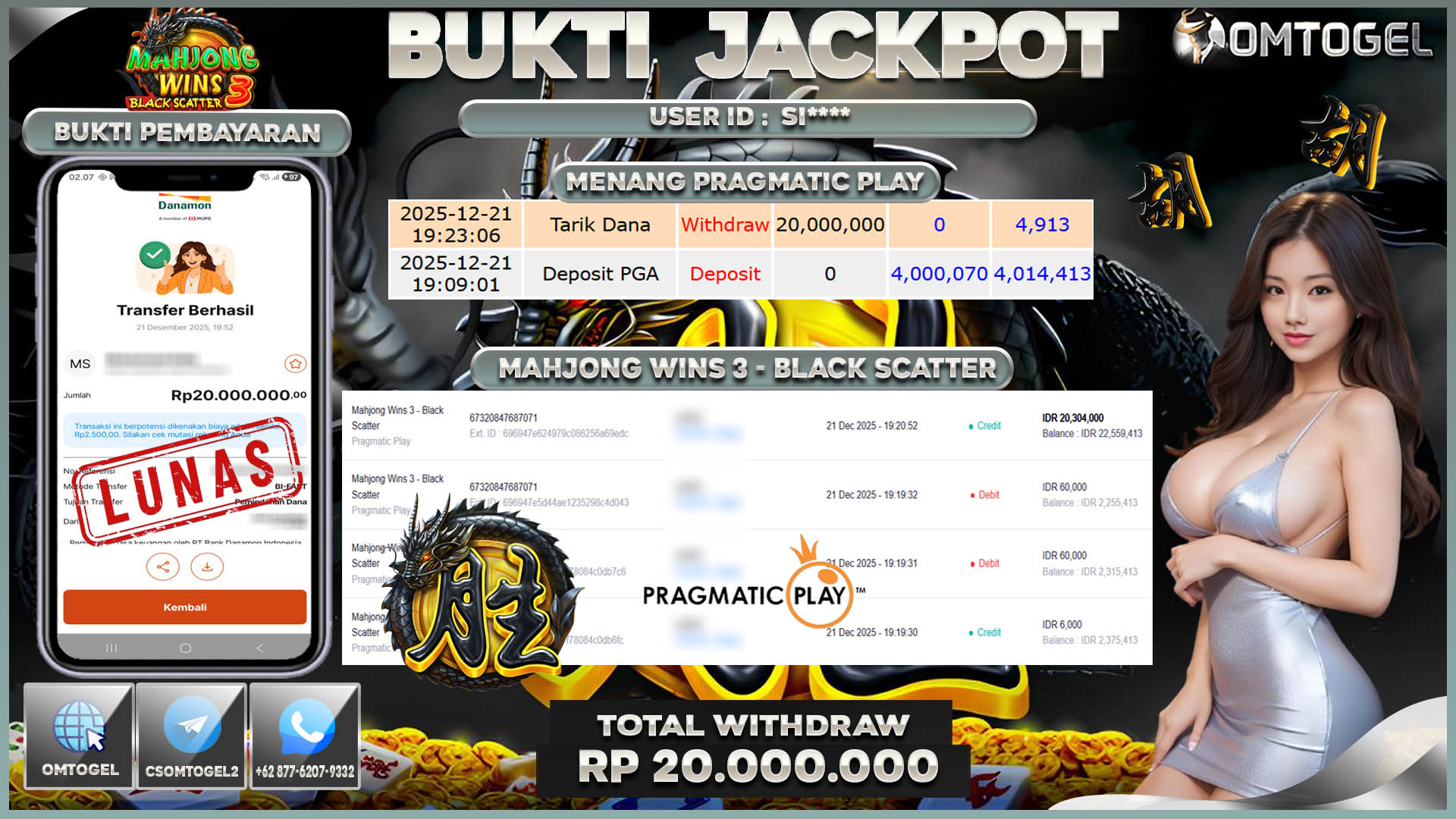 OMTOGEL JACKPOT PRAGMATIC PLAY MAHJONG WINS 3 BLACK SCATTER ,20 JUTA DI BAYAR LUNAS ,-