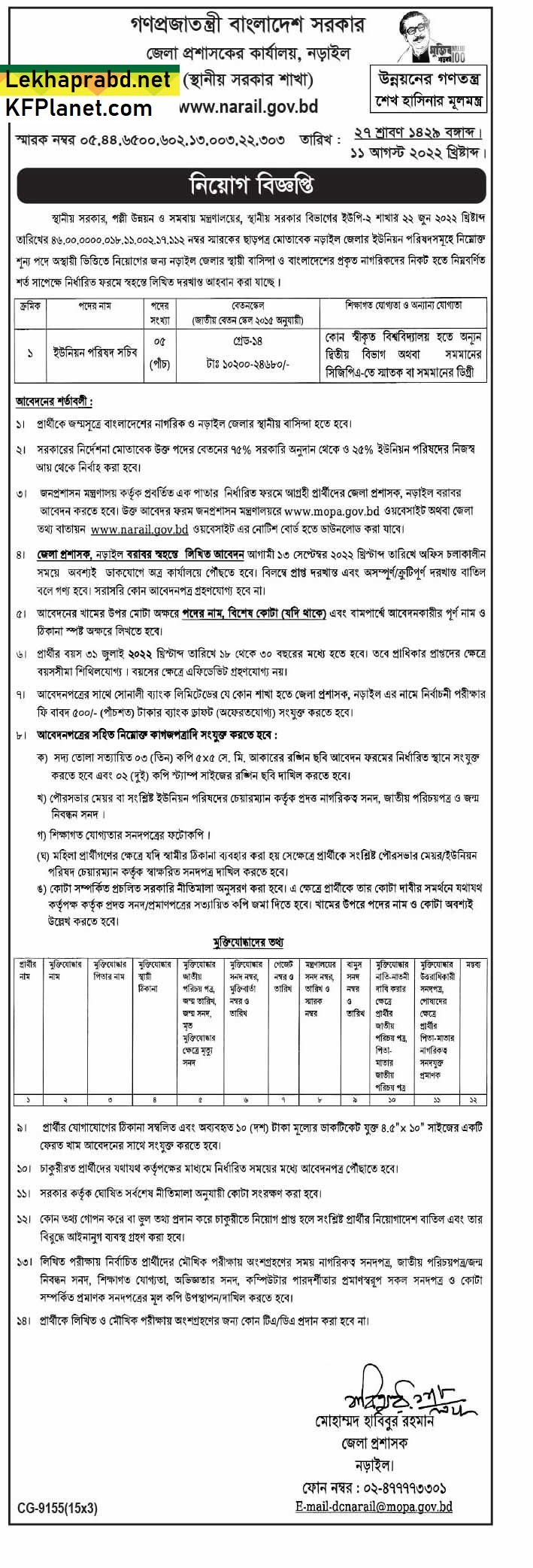 নড়াইল জেলা প্রশাসকের কার্যালয়ে নিয়োগ বিজ্ঞপ্তি ২০২২ (নড়াইল ডিসি অফিসে চাকরি) 3 নড়াইল জেলা প্রশাসকের কার্যালয়ে নিয়োগ বিজ্ঞপ্তি ২০২২