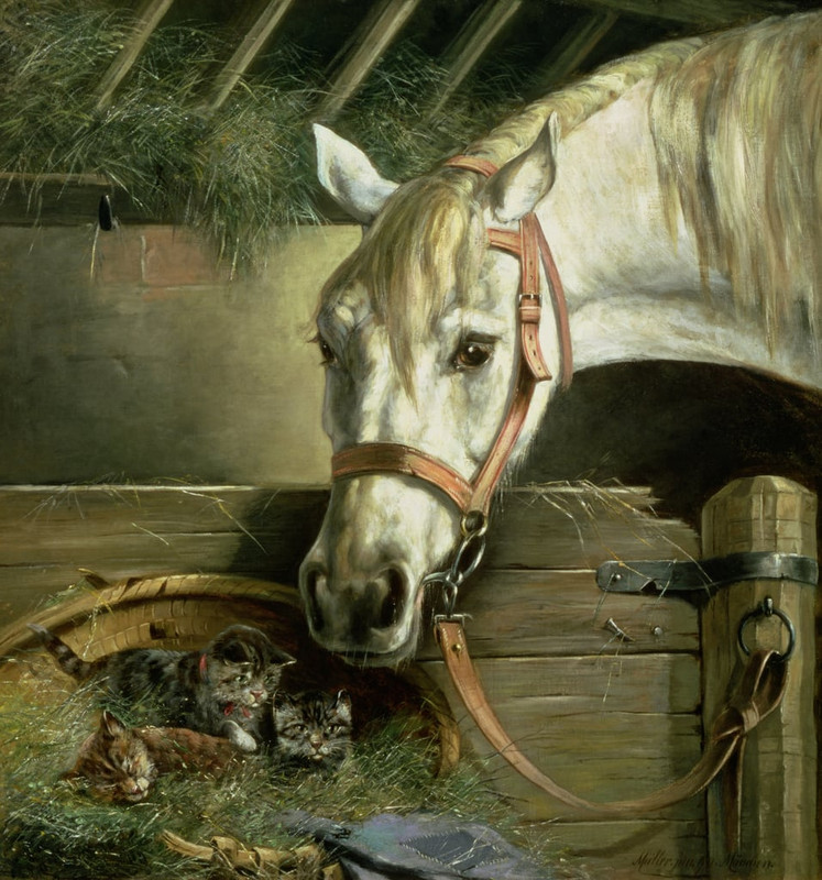 Moritz-Muller-Horse-and-kittens-1890-Meister-Drucke-65687