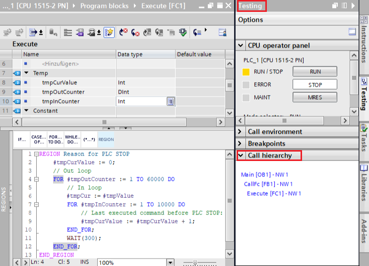 programming error in the STOP mode of the S7-1500 CPU programming error in the STOP mode of the S7-1500 CPU