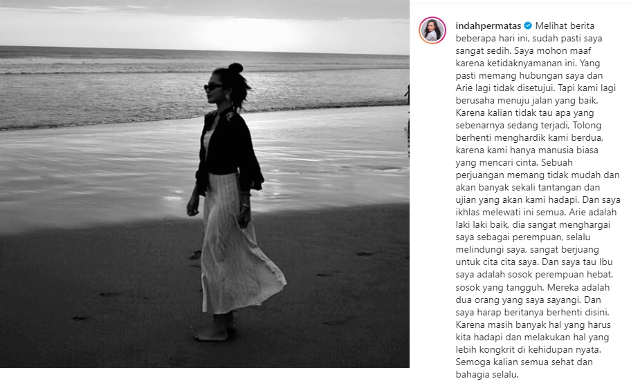 Curahan hati Indah Permatasari soal hubungannya dengan Arie Kriting