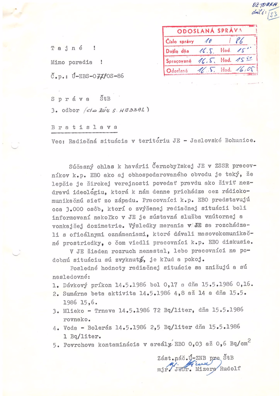 ÚPN: ŠtB o dohre Černobyľa na západnom Slovensku.