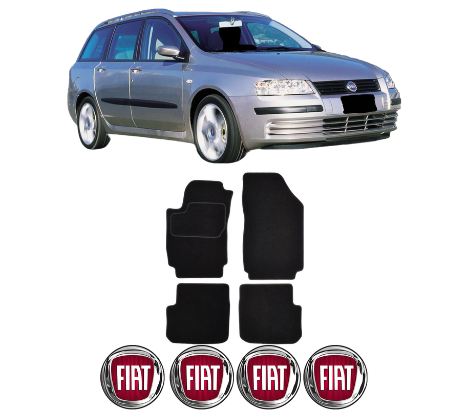 Set Covorase Presuri FIAT STILO (192_) din 2001-2007, Auto, Material Textil Mocheta, 4 Stickere auto cu FIAT