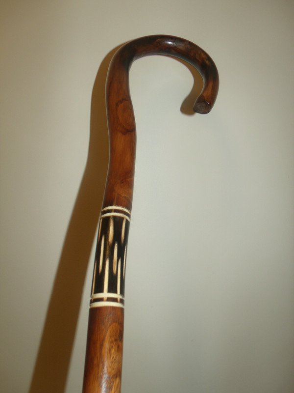 EUROPEAN HACKBERRY SOLID CARVED WOOD WALKING STICK CROOK RUSTIC WOODEN