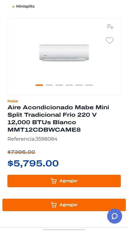 Chedraui: Aire Acondicionado Mabe Mini Split Tradicional Frío 220 V 12,000 BTUs Blanco MMT12CDBWCAME8 
