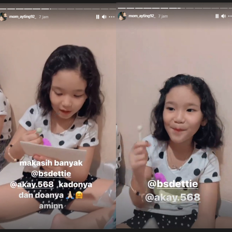 Bilqis Khumairah Razak saat membacakan ucapan ultah dari orang tua Adit Jayusman