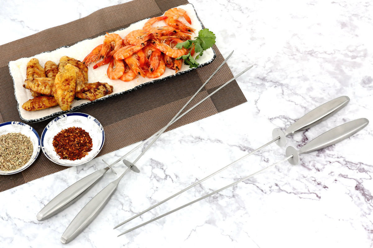 4 Piece BBQ Skewers Stainless Steel Set Premium Quality BBQ Tool Set Grill Kebab eBay