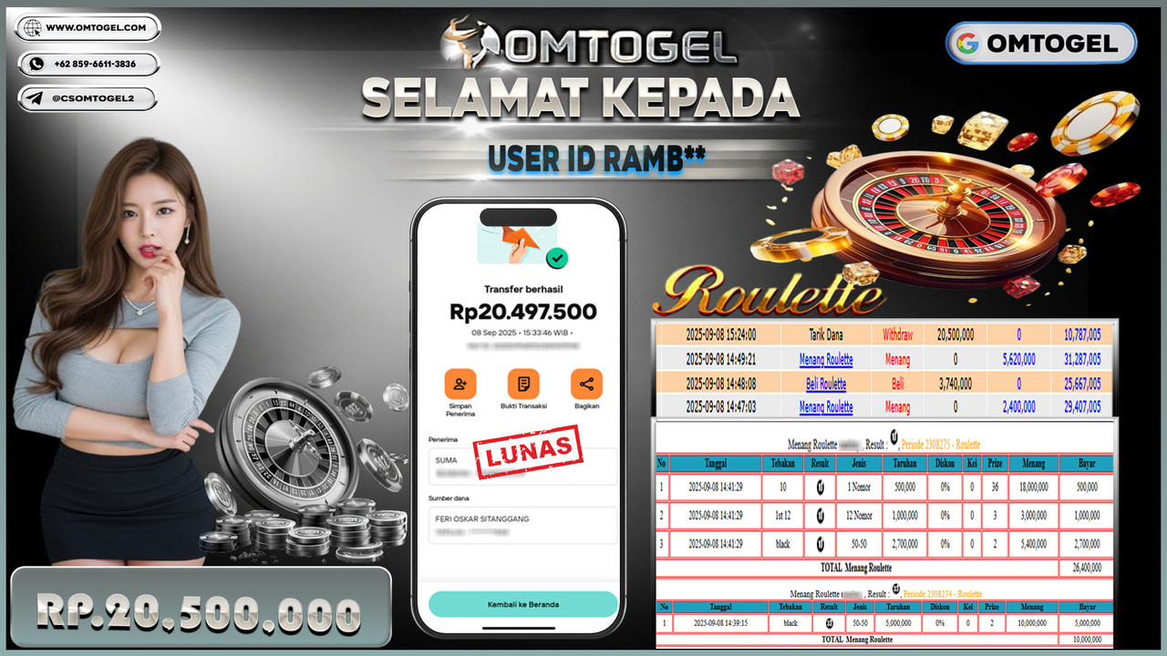 OMTOGEL JACKPOT LIVE GAMES ROULETTE 20 JUTA DI BAYAR LUNAS ,-
