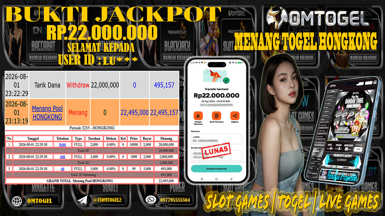 OMTOGEL JACKPOT MENANG TOGEL HONGKONG   Rp,22,000,000,- DIBAYAR LUNAS