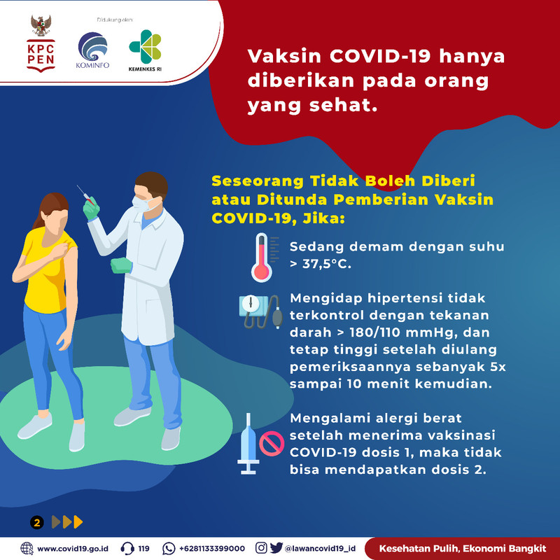 Kriteria orang yang tidak boleh menerima atau harus menunda untuk diberi vaksin Covid-19.