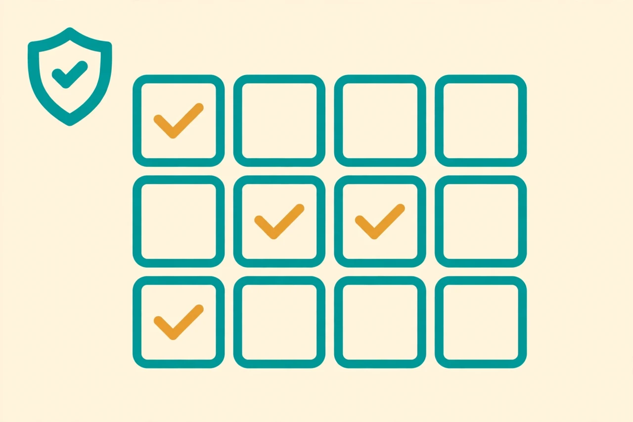 Content calendar with checkmarks and originality shield