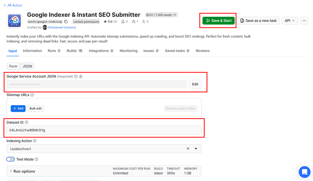 Configuring the Google Indexer & Instant SEO Submitter