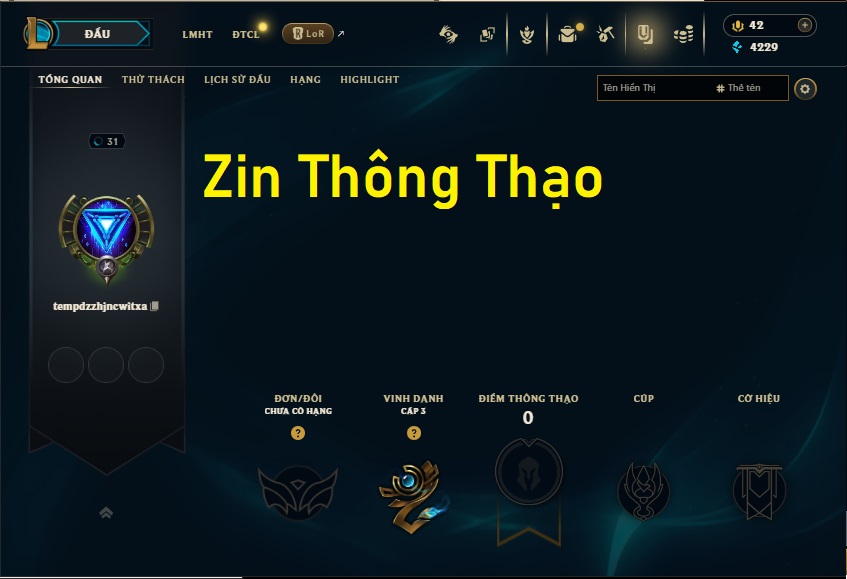 Acc LMHT # - Không Khung