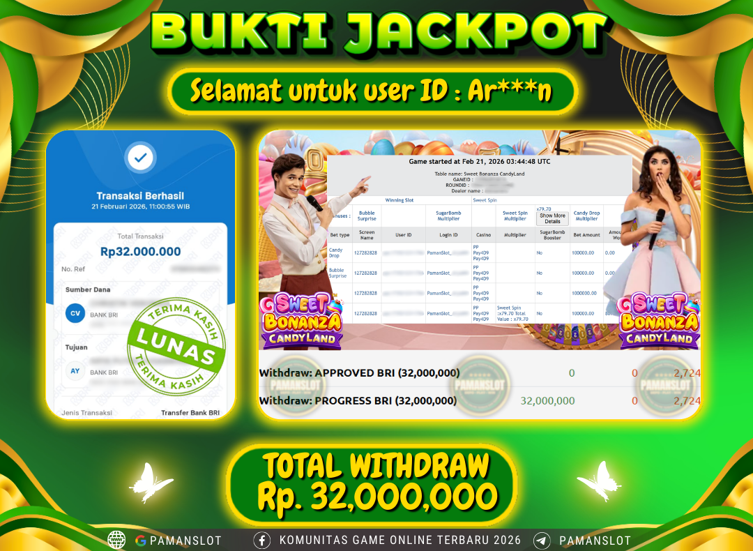 PAMANSLOT JACKPOT Game Live - Sweet Bonanza Candyland Rp.32,000,000- LUNAS