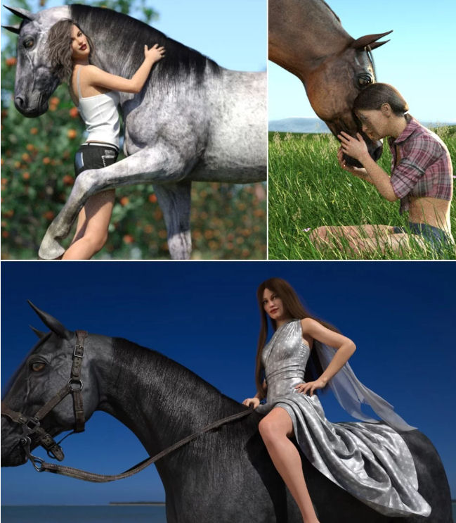 Horse and Rider Poses and Dress for Genesis 8