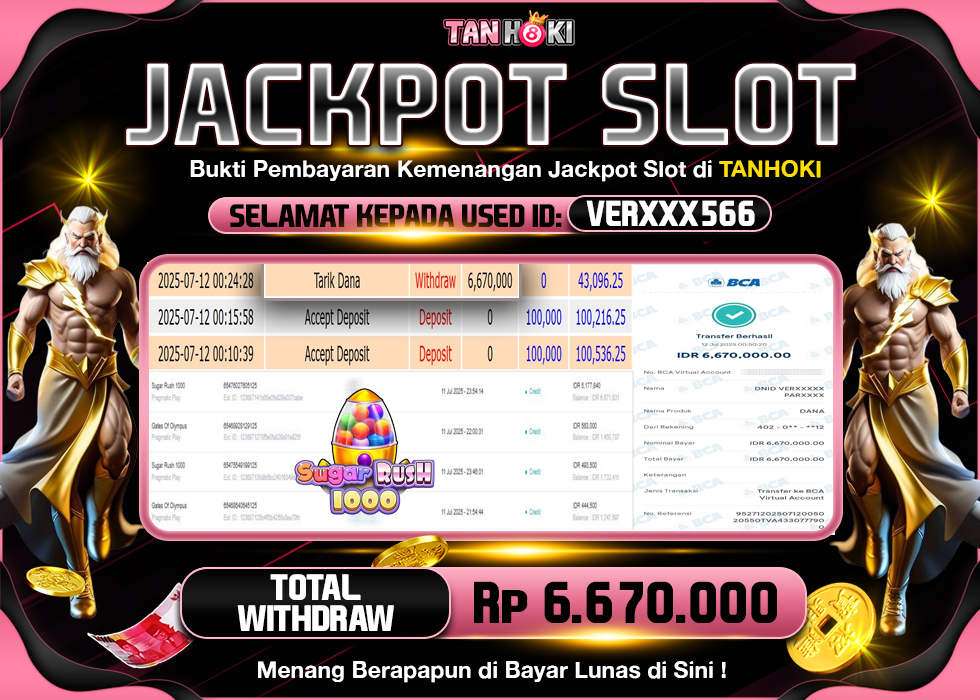 TANHOKI JACKPOT SLOT SUGAR RUSH 1000 Rp.6.670.000,- LUNAS