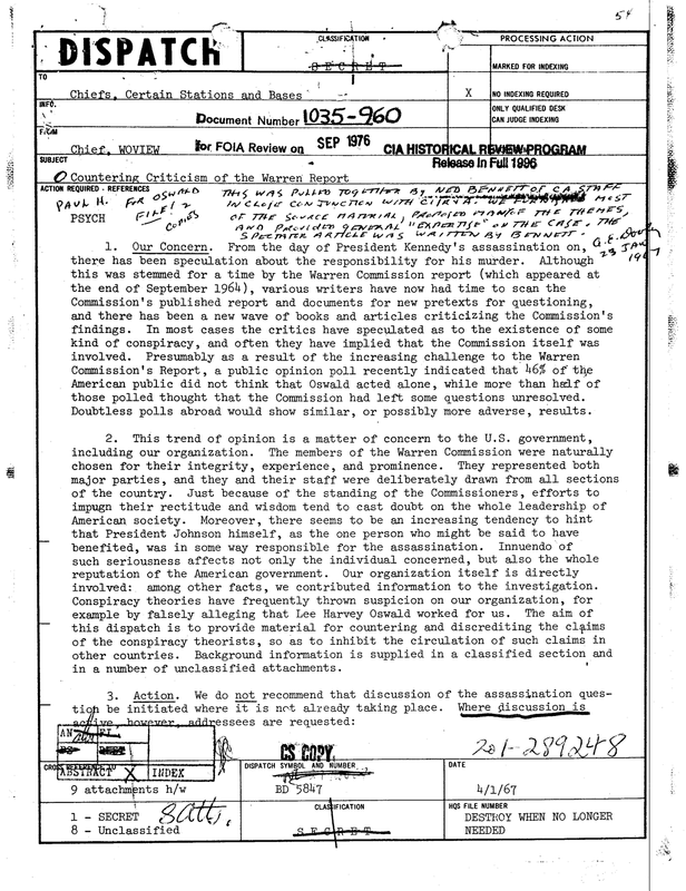 Document 1035-960: hoe de CIA de term 'complotdenker' wapeniseerde