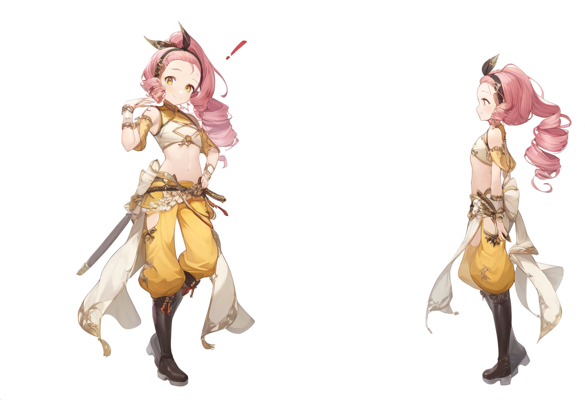 {1girl}, yellow eyes, long hair, split ponytail, ringlets, flat chest, forehead, s-2723419087