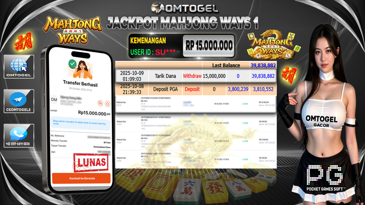 OMTOGEL JACKPOT PGSOFT MAHJONG WAYS 15 JUTA DI BAYAR LUNAS ,-