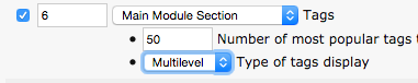 screenshot of tag module setting menu