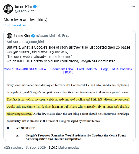 Google Schriftsatz vor Gericht