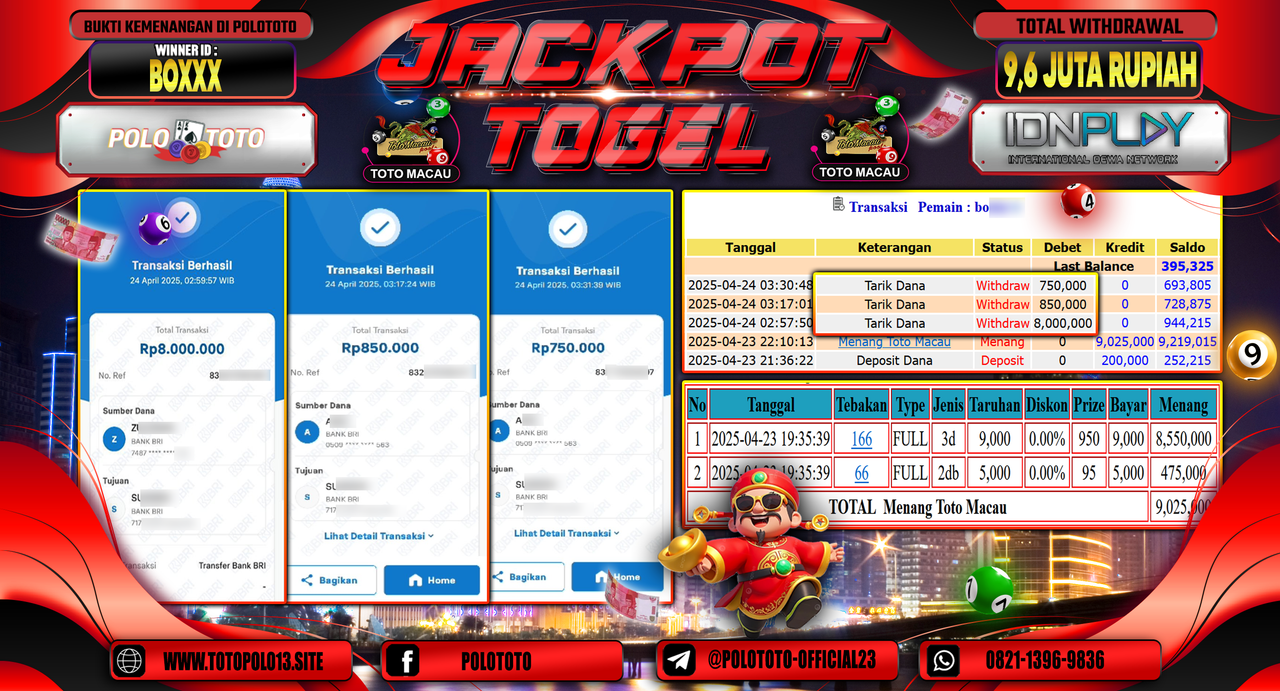 POLOTOTO JACKPOT TOGEL TOTO MACAU Rp.9.600.000,-