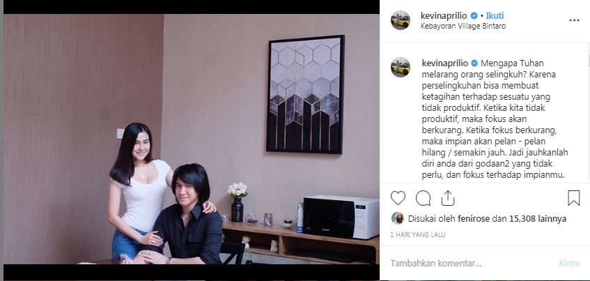 Kevin Aprilio kekasih Vicy Melanie singgung soal perselingkuhan