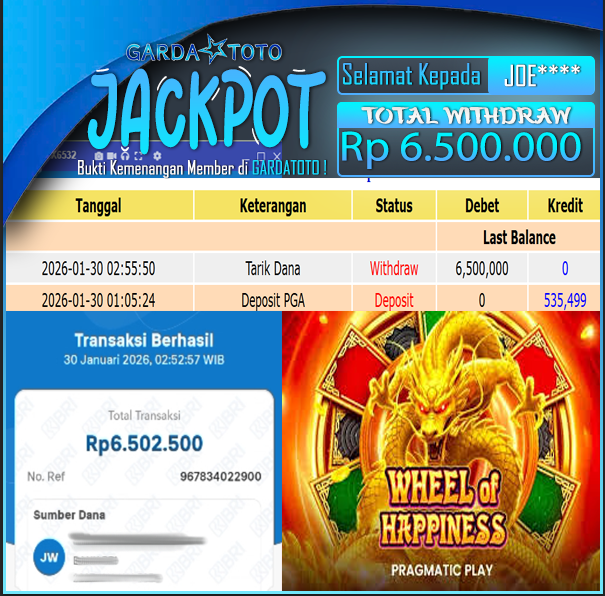 JACKPOT DI PERMAINAN SLOT Pragmatic Play Wheel of Happiness  WD Rp 6.500.000,- DIBAYAR LUNAS GARDATOTO MANTAP!