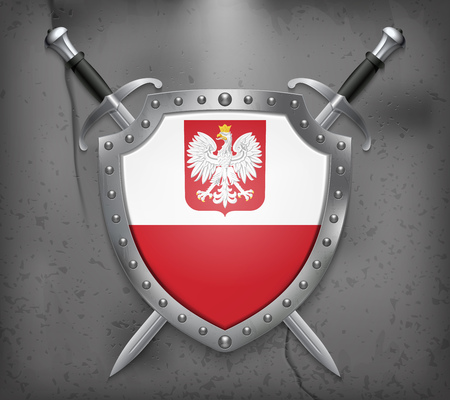 99558248 pavillon de la pologne avec eagle le bouclier avec le drapeau national deux p es crois es
