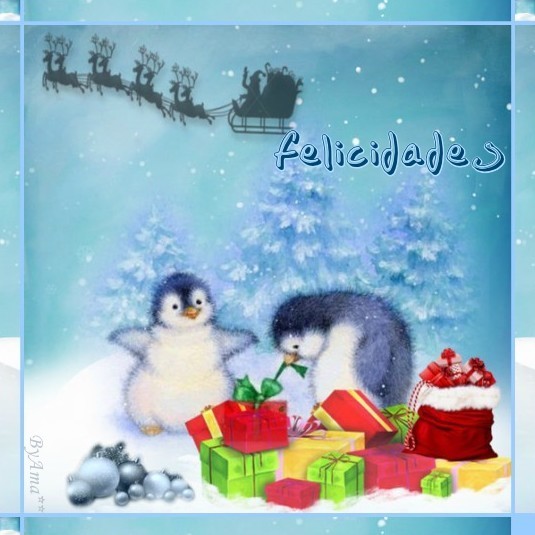 Pinguinos Recibiendo Regalos de Navidad  Felicidades