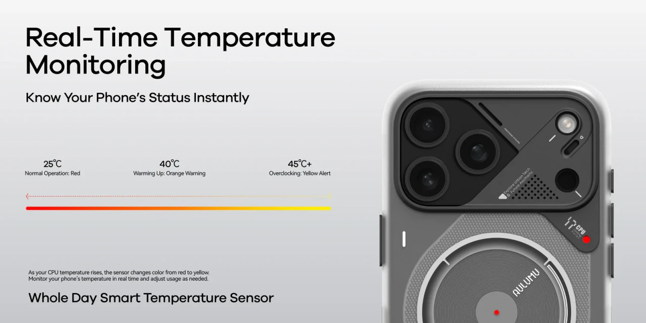 Husa pentru iPhone 17 Pro, Aulumu A17 Frosted, TPU rezistent, Compatibila MagSafe, Efect fosforescent, Protectie Camera, Butoane aluminiu, Racire activa CoolHyper, Protectie premium, Gri/Transparent A17 04