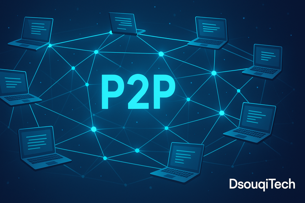 رسم توضيحي عام لتقنية مشاركة الملفات عبر شبكة P2P