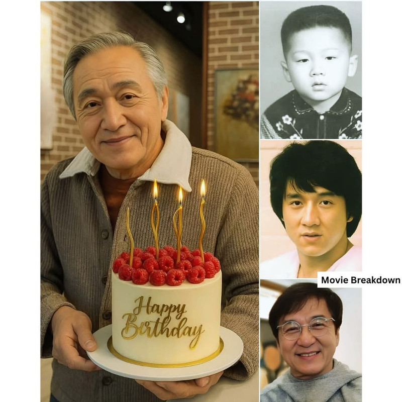 Jackie Chan sonriente celebrando su 72 cumpleaños